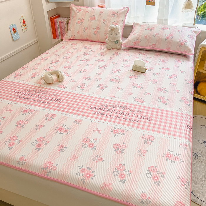 91家纺网 家纺一手货源 找家纺 莱米家纺 2026新款斜纹凉感床席冰豆豆系列 浪漫花语