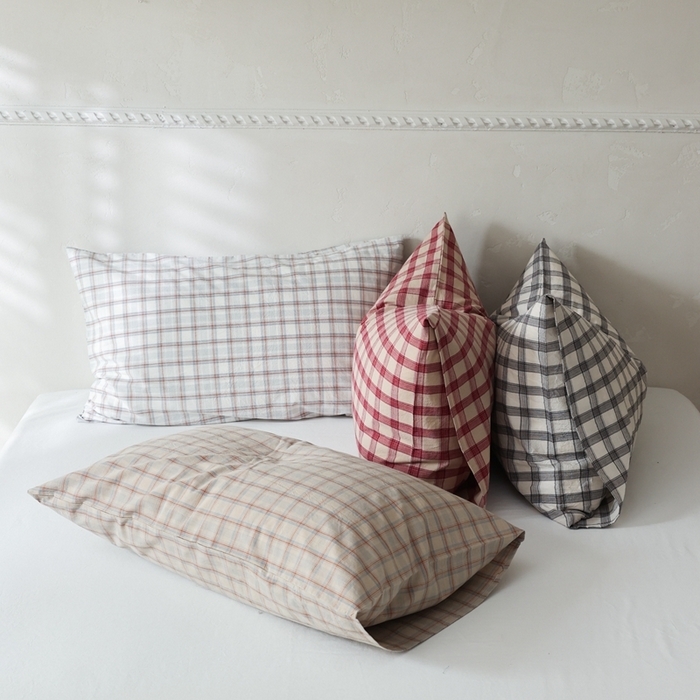 91家纺网 家纺一手货源 找家纺 （总）棉眠 2026新款调色盘水洗棉混搭单品系列-格子单枕套