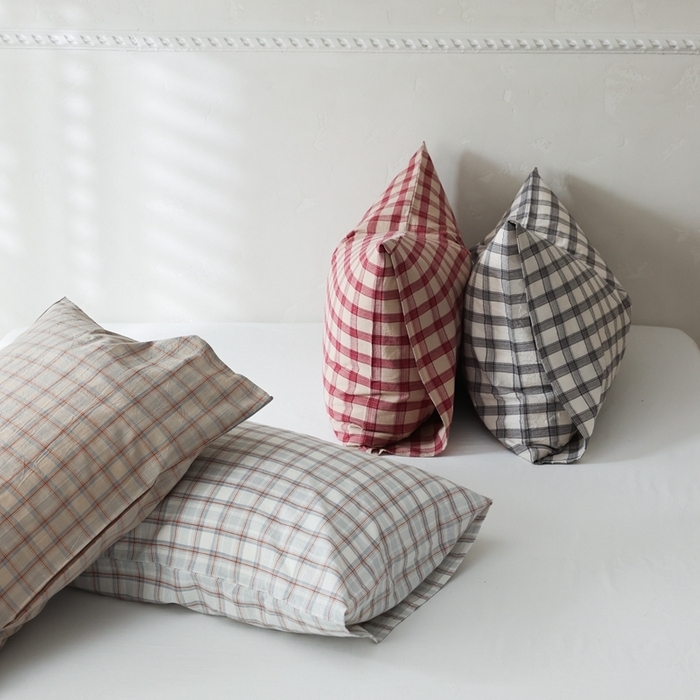 91家纺网 家纺一手货源 找家纺 （总）棉眠 2026新款调色盘水洗棉混搭单品系列-格子单枕套