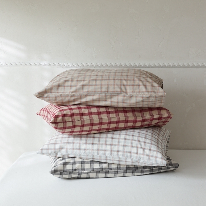 91家纺网 家纺一手货源 找家纺 （总）棉眠 2026新款调色盘水洗棉混搭单品系列-格子单枕套,海盐格,黑白格,红格,焦糖格,组合图