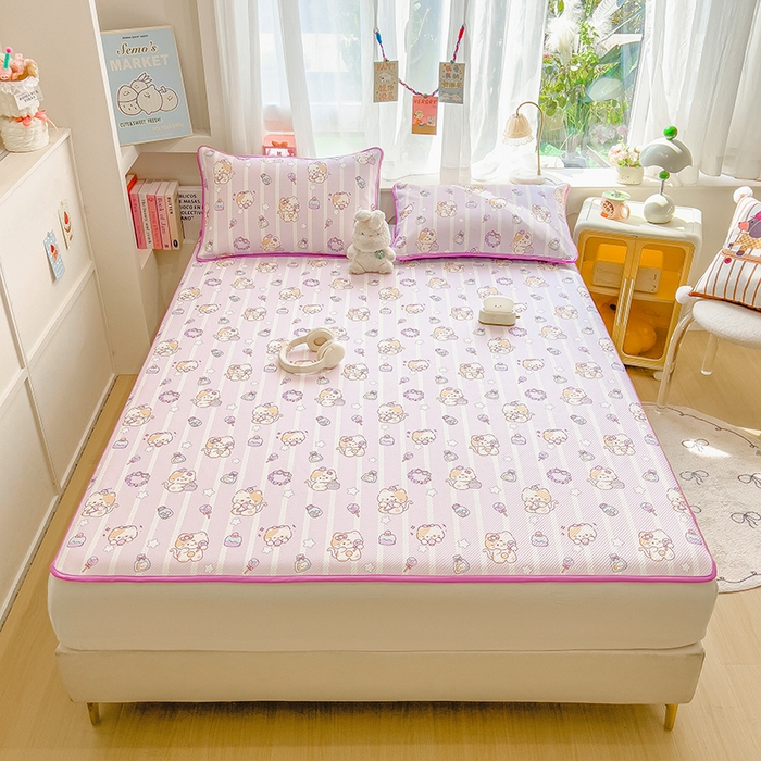 91家纺网 家纺一手货源 找家纺 莱米家纺 2026新款斜纹凉感床席冰豆豆系列 猫猫宴会