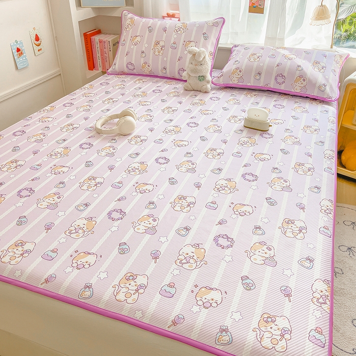 91家纺网 家纺一手货源 找家纺 莱米家纺 2026新款斜纹凉感床席冰豆豆系列 猫猫宴会