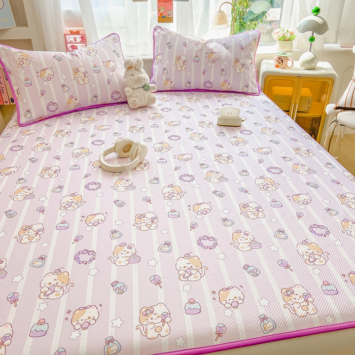 91家纺网 家纺一手货源 找家纺 莱米家纺 2026新款斜纹凉感床席冰豆豆系列 猫猫宴会