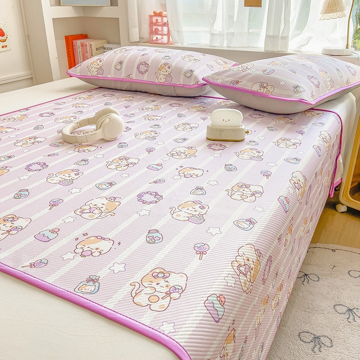 91家纺网 家纺一手货源 找家纺 莱米家纺 2026新款斜纹凉感床席冰豆豆系列 猫猫宴会