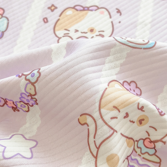 91家纺网 家纺一手货源 找家纺 莱米家纺 2026新款斜纹凉感床席冰豆豆系列 猫猫宴会