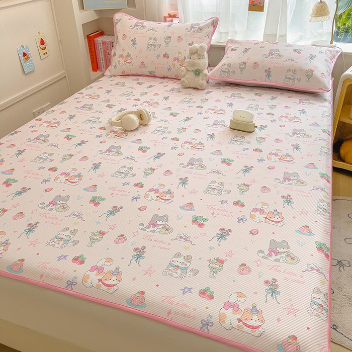 91家纺网 家纺一手货源 找家纺 莱米家纺 2026新款斜纹凉感床席冰豆豆系列 猫咪乐园