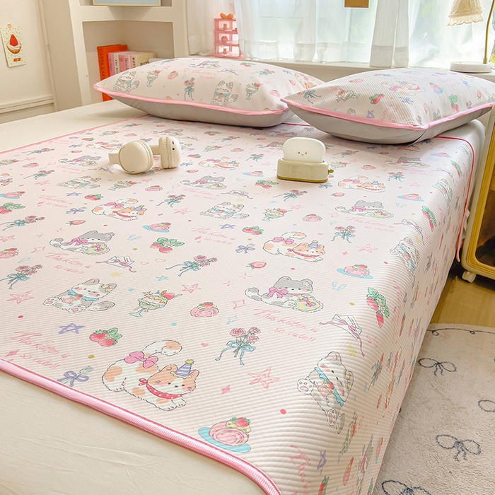 91家纺网 家纺一手货源 找家纺 莱米家纺 2026新款斜纹凉感床席冰豆豆系列 猫咪乐园