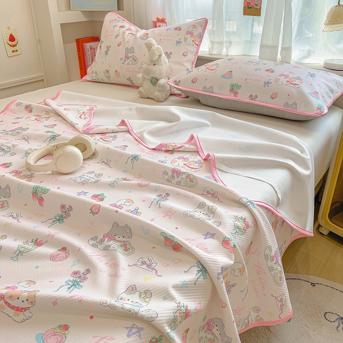 91家纺网 家纺一手货源 找家纺 莱米家纺 2026新款斜纹凉感床席冰豆豆系列 猫咪乐园