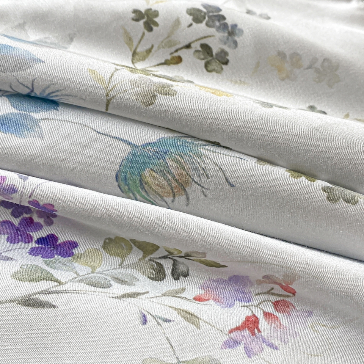 91家纺网 家纺一手货源 找家纺 （总）博纳家纺 2026新款100%莱赛尔天丝四件套宽边拼角绣花工艺数码印花田园风轻奢凉感四件套（礼盒装）