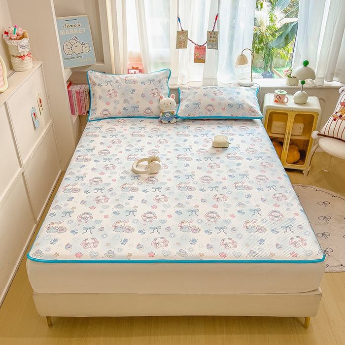 91家纺网 家纺一手货源 找家纺 莱米家纺 2026新款斜纹凉感床席冰豆豆系列 萌宠甜兔