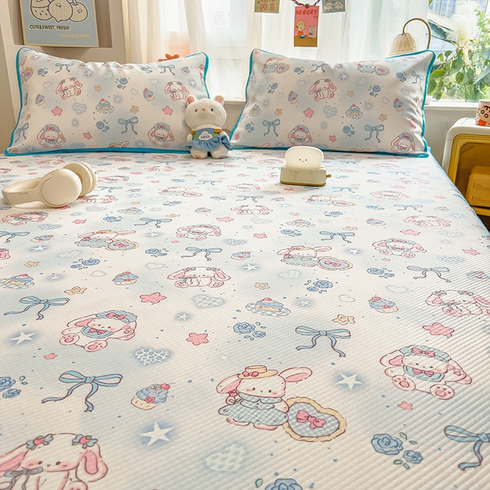 91家纺网 家纺一手货源 找家纺 莱米家纺 2026新款斜纹凉感床席冰豆豆系列 萌宠甜兔