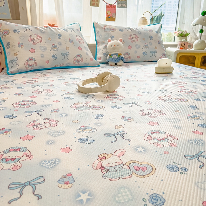 91家纺网 家纺一手货源 找家纺 莱米家纺 2026新款斜纹凉感床席冰豆豆系列 萌宠甜兔