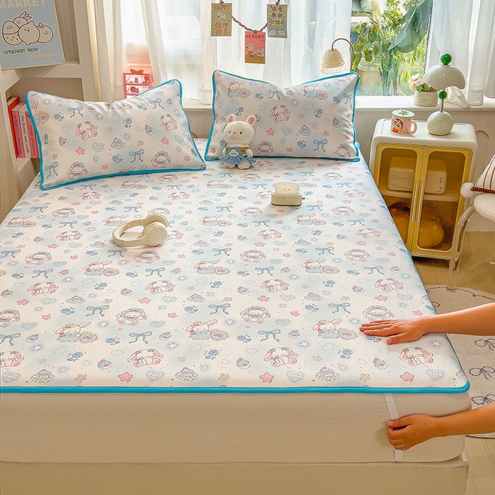 91家纺网 家纺一手货源 找家纺 莱米家纺 2026新款斜纹凉感床席冰豆豆系列 萌宠甜兔