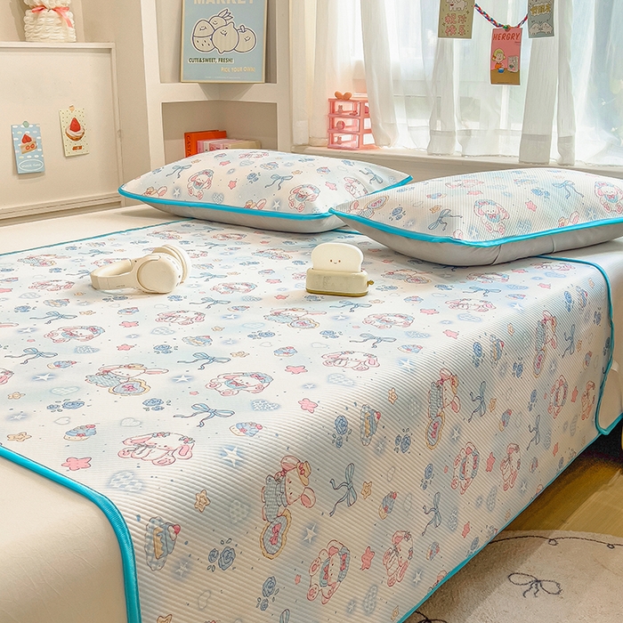 91家纺网 家纺一手货源 找家纺 莱米家纺 2026新款斜纹凉感床席冰豆豆系列 萌宠甜兔