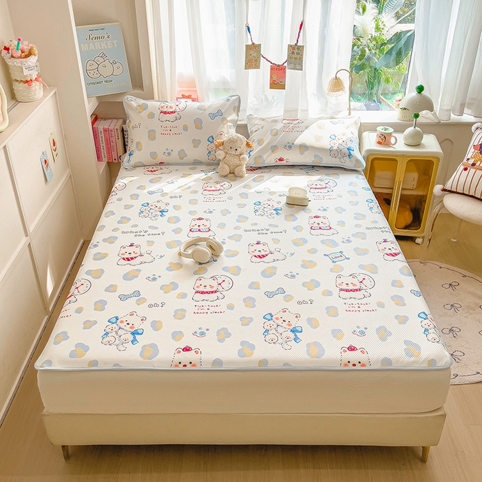 91家纺网 家纺一手货源 找家纺 莱米家纺 2026新款斜纹凉感床席冰豆豆系列 泡芙小狗