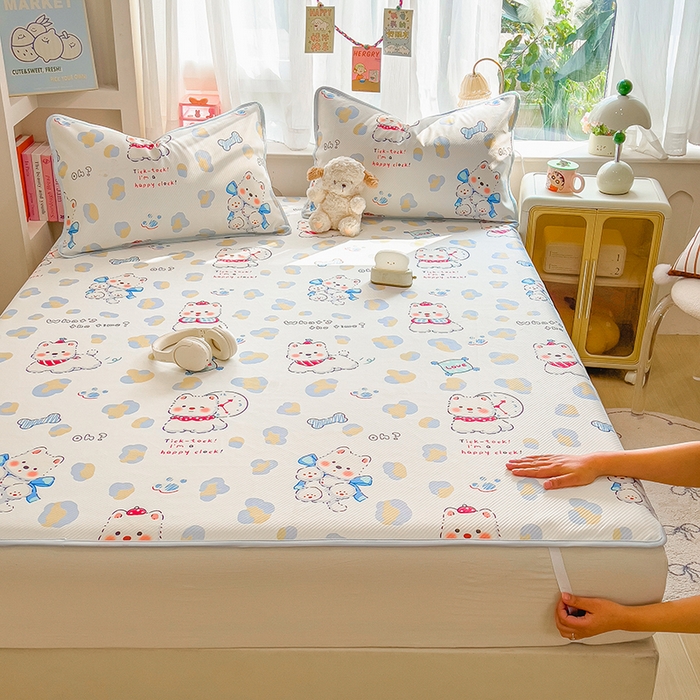 91家纺网 家纺一手货源 找家纺 莱米家纺 2026新款斜纹凉感床席冰豆豆系列 泡芙小狗