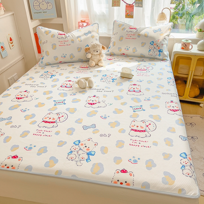 91家纺网 家纺一手货源 找家纺 莱米家纺 2026新款斜纹凉感床席冰豆豆系列 泡芙小狗