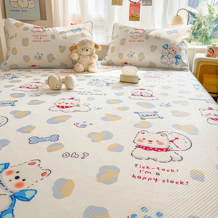 91家纺网 家纺一手货源 找家纺 莱米家纺 2026新款斜纹凉感床席冰豆豆系列 泡芙小狗