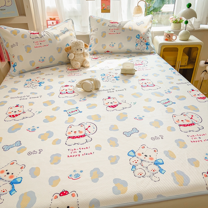 91家纺网 家纺一手货源 找家纺 莱米家纺 2026新款斜纹凉感床席冰豆豆系列 泡芙小狗