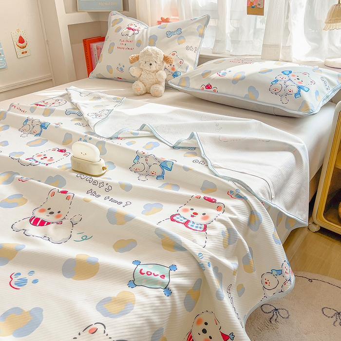 91家纺网 家纺一手货源 找家纺 莱米家纺 2026新款斜纹凉感床席冰豆豆系列 泡芙小狗