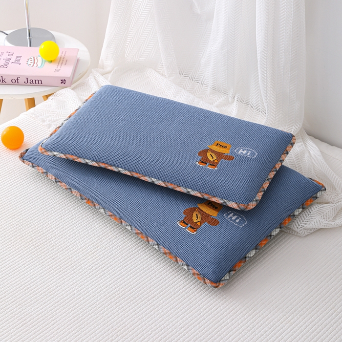 91家纺网 家纺一手货源 找家纺 织布人 2026新款枕芯全棉华夫格可拆洗幼儿园儿童枕头学生宿舍专用枕套+枕芯 全棉华夫格你好同学-蓝色