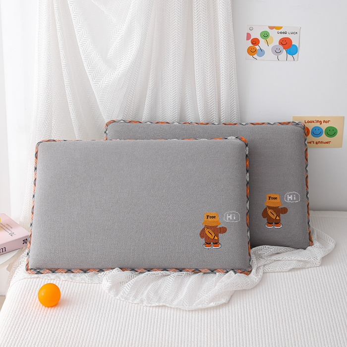 91家纺网 家纺一手货源 找家纺 织布人 2026新款枕芯全棉华夫格可拆洗幼儿园儿童枕头学生宿舍专用枕套+枕芯 全棉华夫格你好同学-灰色