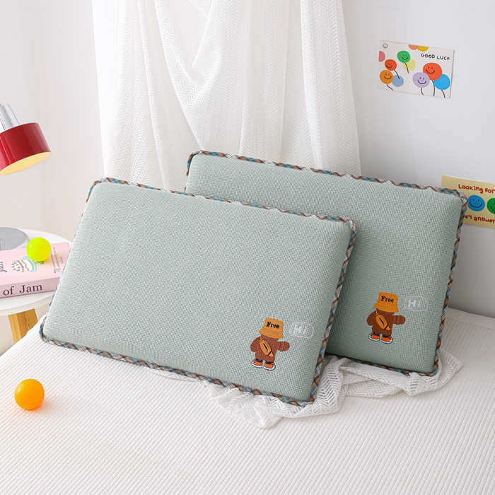 91家纺网 家纺一手货源 找家纺 织布人 2026新款枕芯全棉华夫格可拆洗幼儿园儿童枕头学生宿舍专用枕套+枕芯 全棉华夫格你好同学-绿色