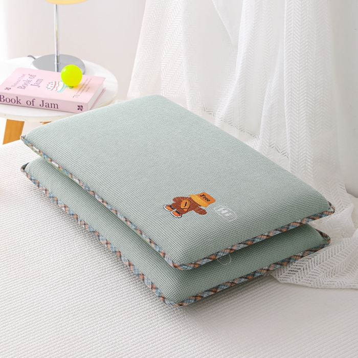 91家纺网 家纺一手货源 找家纺 织布人 2026新款枕芯全棉华夫格可拆洗幼儿园儿童枕头学生宿舍专用枕套+枕芯 全棉华夫格你好同学-绿色