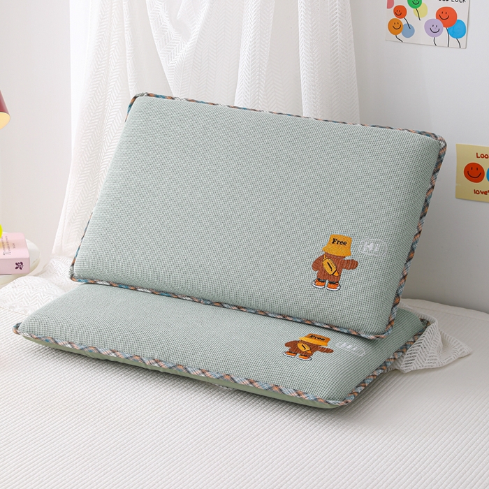 91家纺网 家纺一手货源 找家纺 织布人 2026新款枕芯全棉华夫格可拆洗幼儿园儿童枕头学生宿舍专用枕套+枕芯 全棉华夫格你好同学-绿色