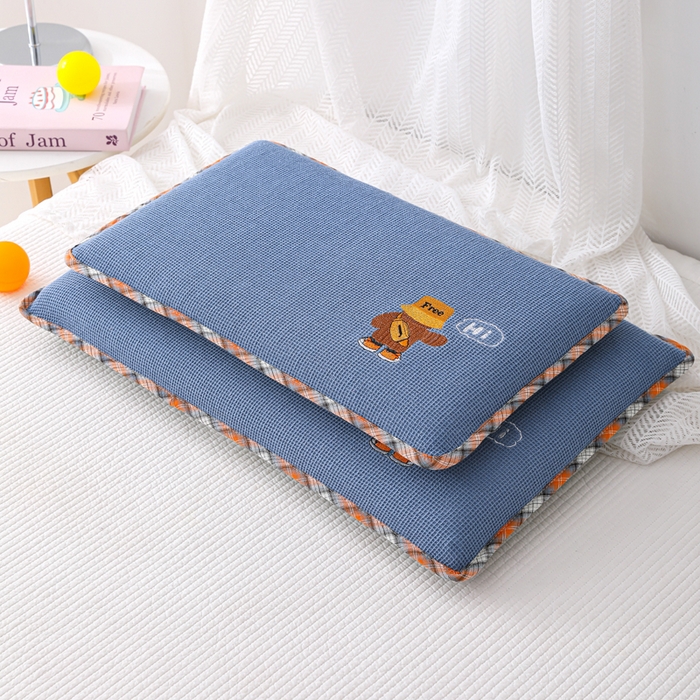 91家纺网 家纺一手货源 找家纺 织布人 2026新款枕芯全棉华夫格可拆洗幼儿园儿童枕头学生宿舍专用枕套+枕芯 全棉华夫格你好同学-蓝色