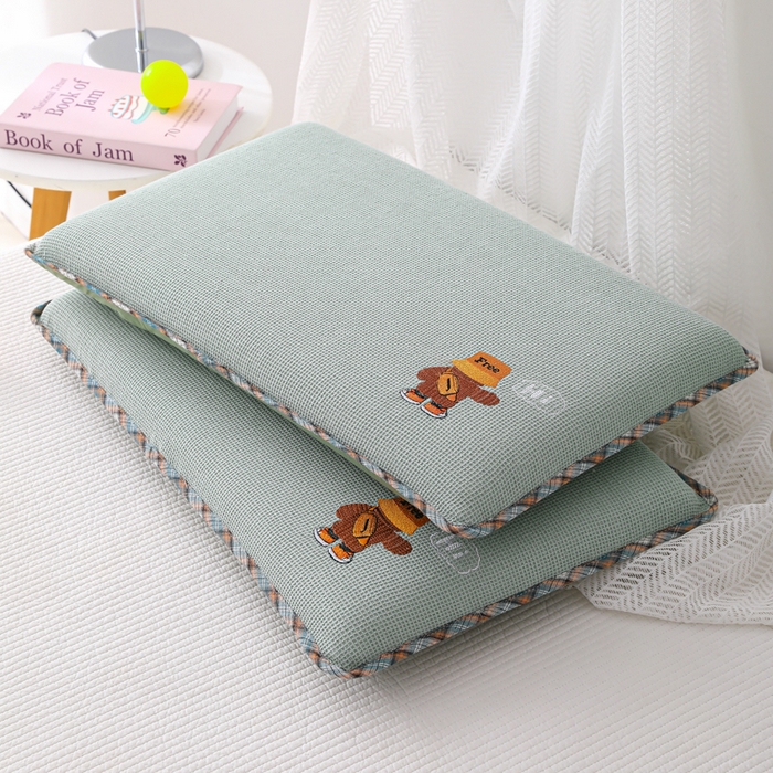 91家纺网 家纺一手货源 找家纺 织布人 2026新款枕芯全棉华夫格可拆洗幼儿园儿童枕头学生宿舍专用枕套+枕芯 全棉华夫格你好同学-绿色