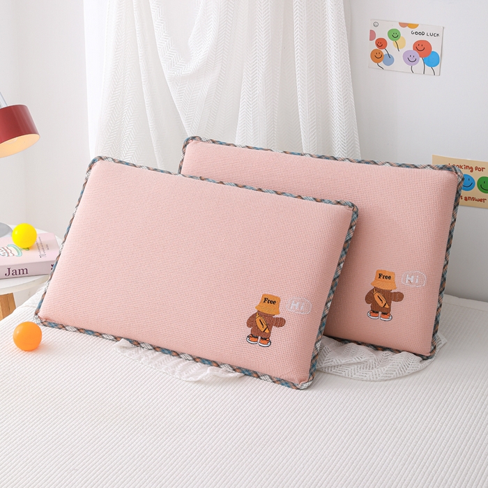 91家纺网 家纺一手货源 找家纺 织布人 2026新款枕芯全棉华夫格可拆洗幼儿园儿童枕头学生宿舍专用枕套+枕芯 全棉华夫格你好同学-粉色