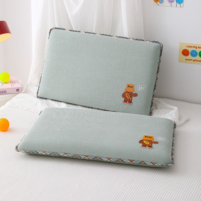 91家纺网 家纺一手货源 找家纺 织布人 2026新款枕芯全棉华夫格可拆洗幼儿园儿童枕头学生宿舍专用枕套+枕芯 全棉华夫格你好同学-绿色