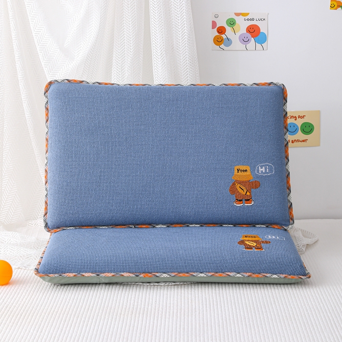 91家纺网 家纺一手货源 找家纺 织布人 2026新款枕芯全棉华夫格可拆洗幼儿园儿童枕头学生宿舍专用枕套+枕芯 全棉华夫格你好同学-蓝色