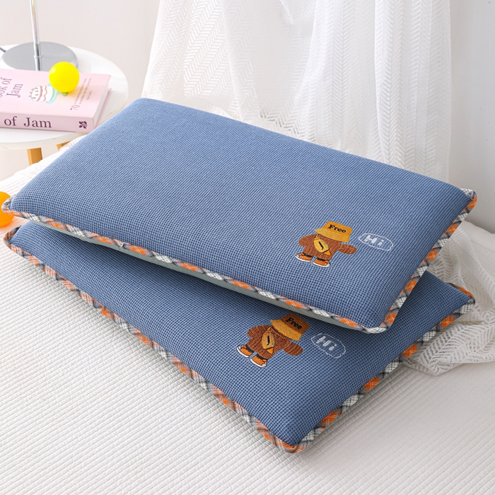 织布人 2026新款枕芯全棉华夫格可拆洗幼儿园儿童枕头学生宿舍专用枕套+枕芯 全棉华夫格你好同学-蓝色