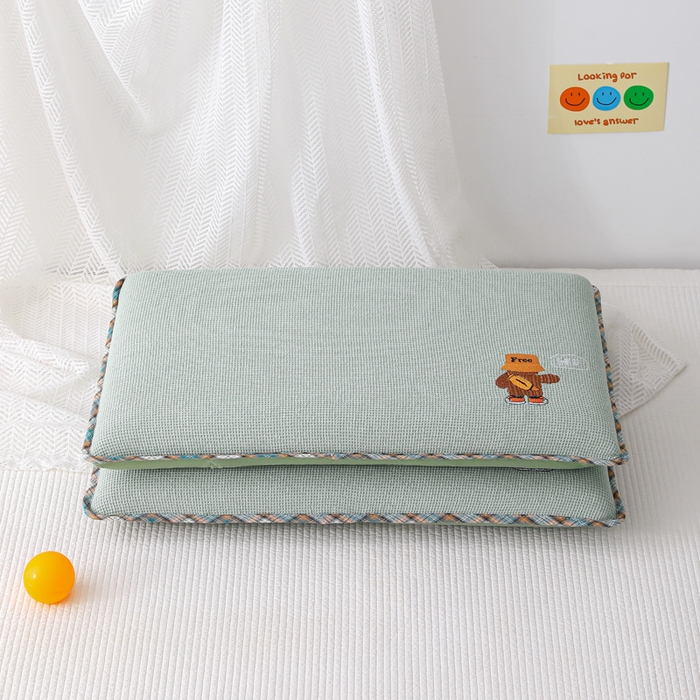 91家纺网 家纺一手货源 找家纺 织布人 2026新款枕芯全棉华夫格可拆洗幼儿园儿童枕头学生宿舍专用枕套+枕芯 全棉华夫格你好同学-绿色