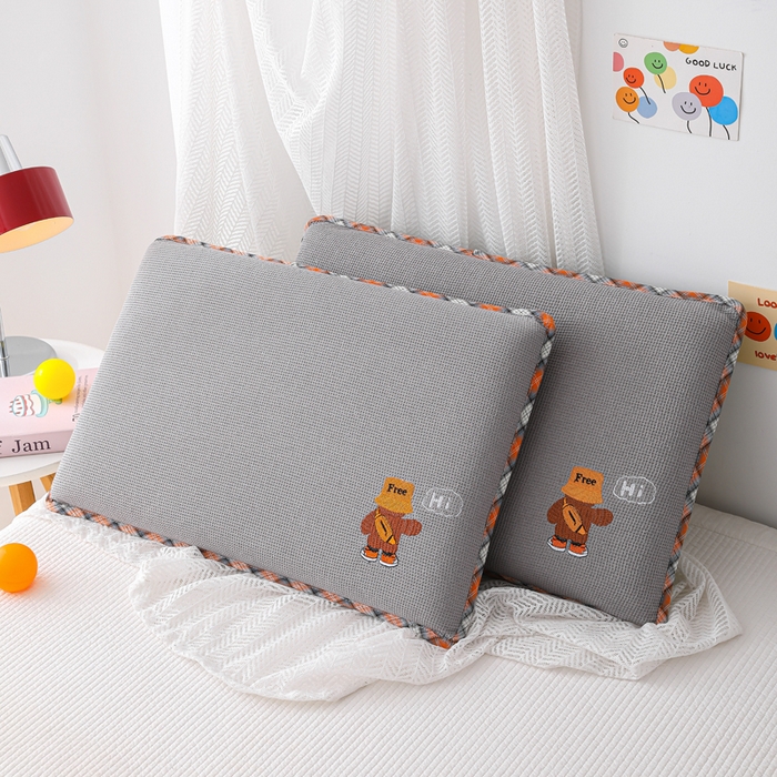 91家纺网 家纺一手货源 找家纺 织布人 2026新款枕芯全棉华夫格可拆洗幼儿园儿童枕头学生宿舍专用枕套+枕芯 全棉华夫格你好同学-灰色