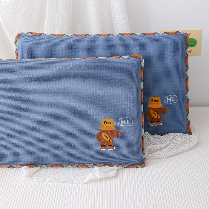 91家纺网 家纺一手货源 找家纺 织布人 2026新款枕芯全棉华夫格可拆洗幼儿园儿童枕头学生宿舍专用枕套+枕芯 全棉华夫格你好同学-蓝色