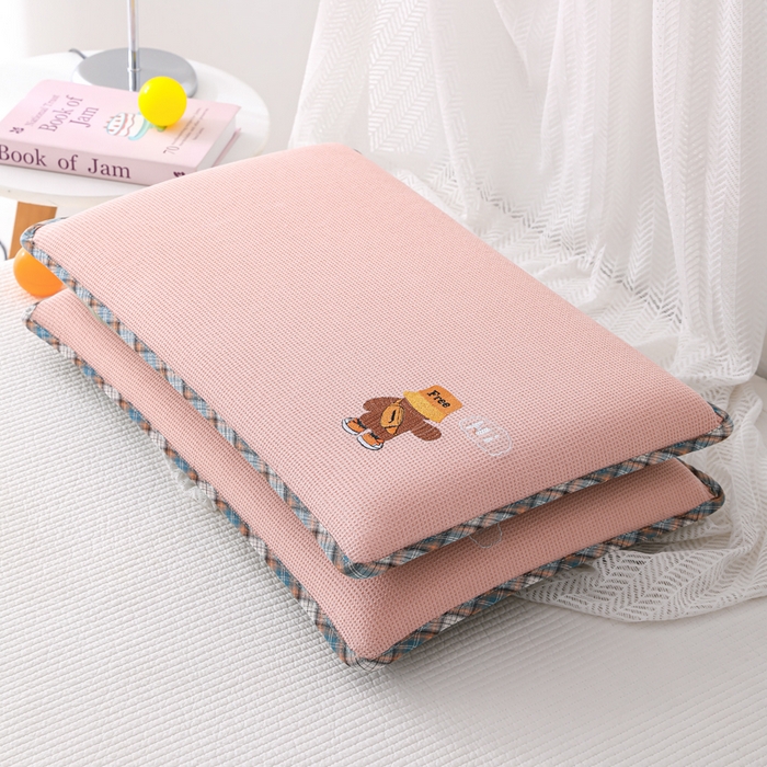 91家纺网 家纺一手货源 找家纺 织布人 2026新款枕芯全棉华夫格可拆洗幼儿园儿童枕头学生宿舍专用枕套+枕芯 全棉华夫格你好同学-粉色