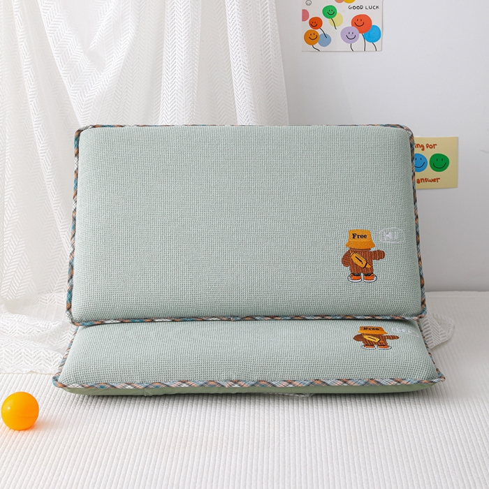 91家纺网 家纺一手货源 找家纺 织布人 2026新款枕芯全棉华夫格可拆洗幼儿园儿童枕头学生宿舍专用枕套+枕芯 全棉华夫格你好同学-绿色