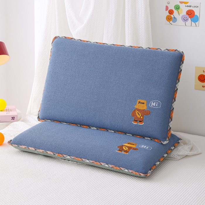 91家纺网 家纺一手货源 找家纺 织布人 2026新款枕芯全棉华夫格可拆洗幼儿园儿童枕头学生宿舍专用枕套+枕芯 全棉华夫格你好同学-蓝色