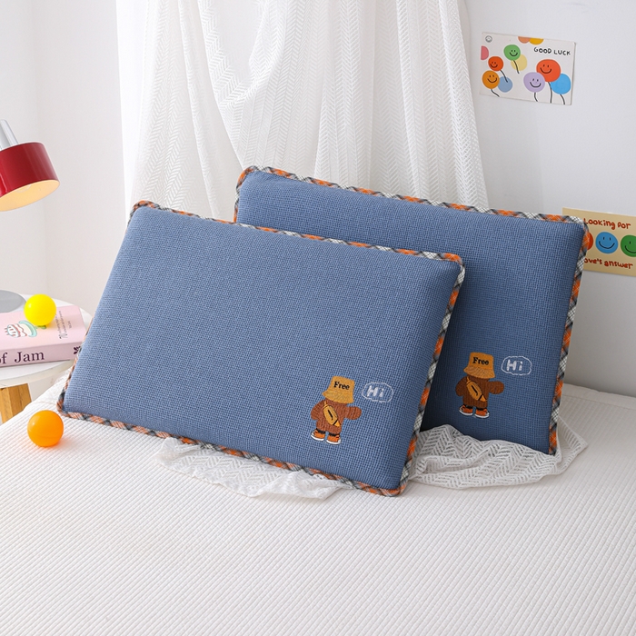 91家纺网 家纺一手货源 找家纺 织布人 2026新款枕芯全棉华夫格可拆洗幼儿园儿童枕头学生宿舍专用枕套+枕芯 全棉华夫格你好同学-蓝色