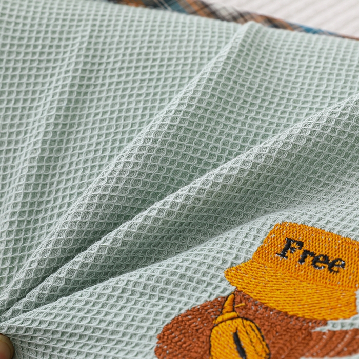 91家纺网 家纺一手货源 找家纺 织布人 2026新款枕芯全棉华夫格可拆洗幼儿园儿童枕头学生宿舍专用枕套+枕芯 全棉华夫格你好同学-绿色