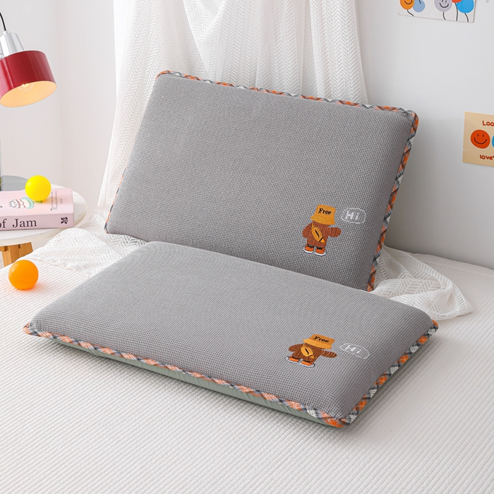 91家纺网 家纺一手货源 找家纺 织布人 2026新款枕芯全棉华夫格可拆洗幼儿园儿童枕头学生宿舍专用枕套+枕芯 全棉华夫格你好同学-灰色