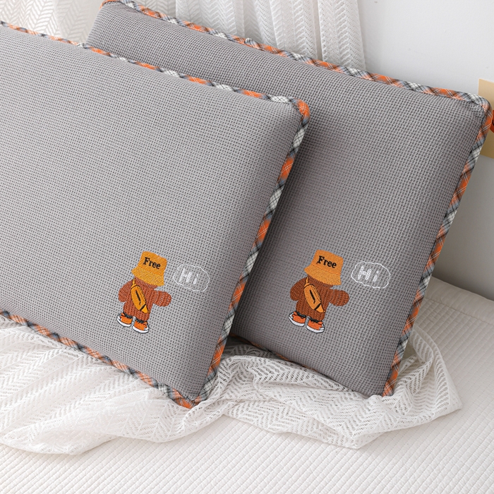 91家纺网 家纺一手货源 找家纺 织布人 2026新款枕芯全棉华夫格可拆洗幼儿园儿童枕头学生宿舍专用枕套+枕芯 全棉华夫格你好同学-灰色