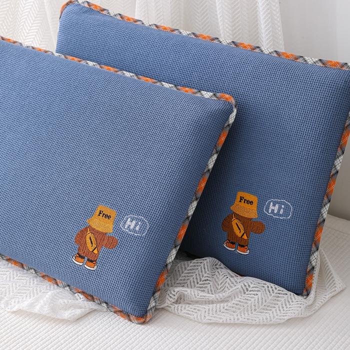 91家纺网 家纺一手货源 找家纺 织布人 2026新款枕芯全棉华夫格可拆洗幼儿园儿童枕头学生宿舍专用枕套+枕芯 全棉华夫格你好同学-蓝色