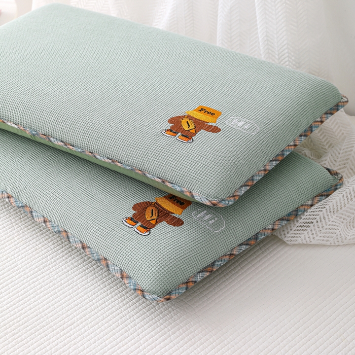 91家纺网 家纺一手货源 找家纺 织布人 2026新款枕芯全棉华夫格可拆洗幼儿园儿童枕头学生宿舍专用枕套+枕芯 全棉华夫格你好同学-绿色