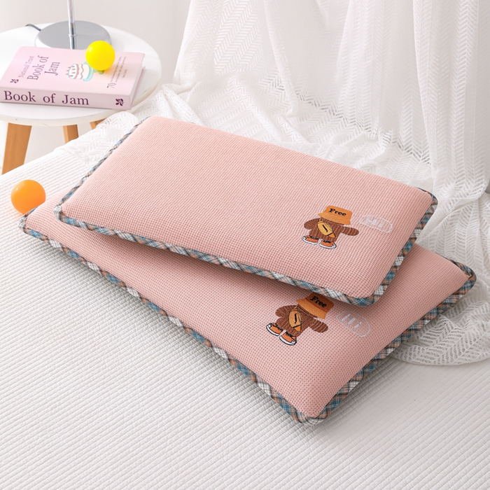 织布人 2026新款枕芯全棉华夫格可拆洗幼儿园儿童枕头学生宿舍专用枕套+枕芯 全棉华夫格你好同学-粉色