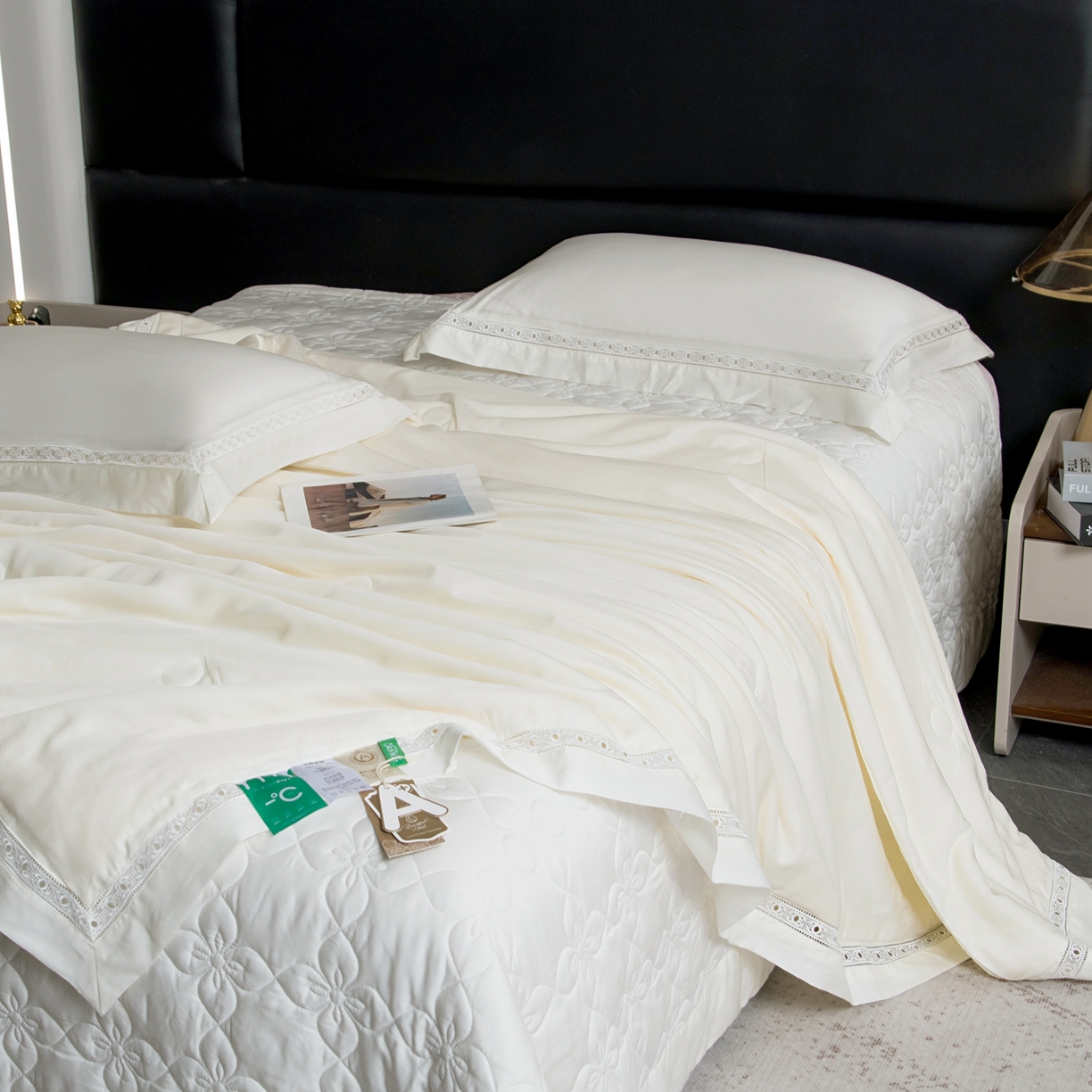 91家纺网 家纺一手货源 找家纺 （总）三俏家纺 2026新款60支兰精天丝A类镂空床盖款夏被四件套纯色20％大豆蛋白【包质检】