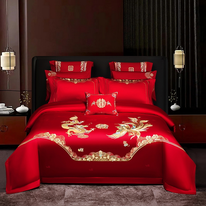 91家纺网 家纺一手货源 找家纺 （总）蒂爵 2026年重绣性价比款长绒棉提花全棉纯棉绣花婚庆四件套多件套大红色刺绣结床上用品